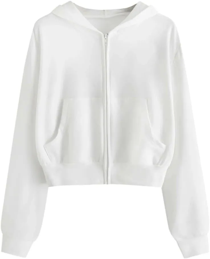 Vickyleb Womens Hooded Sweatshirts Solid Color Long Sleeve Fall Fashion Lightweight Zip Up Crop Hoodies for Women