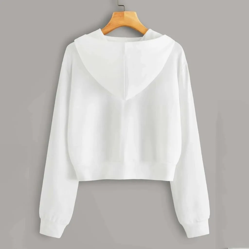 Vickyleb Womens Hooded Sweatshirts Solid Color Long Sleeve Fall Fashion Lightweight Zip Up Crop Hoodies for Women