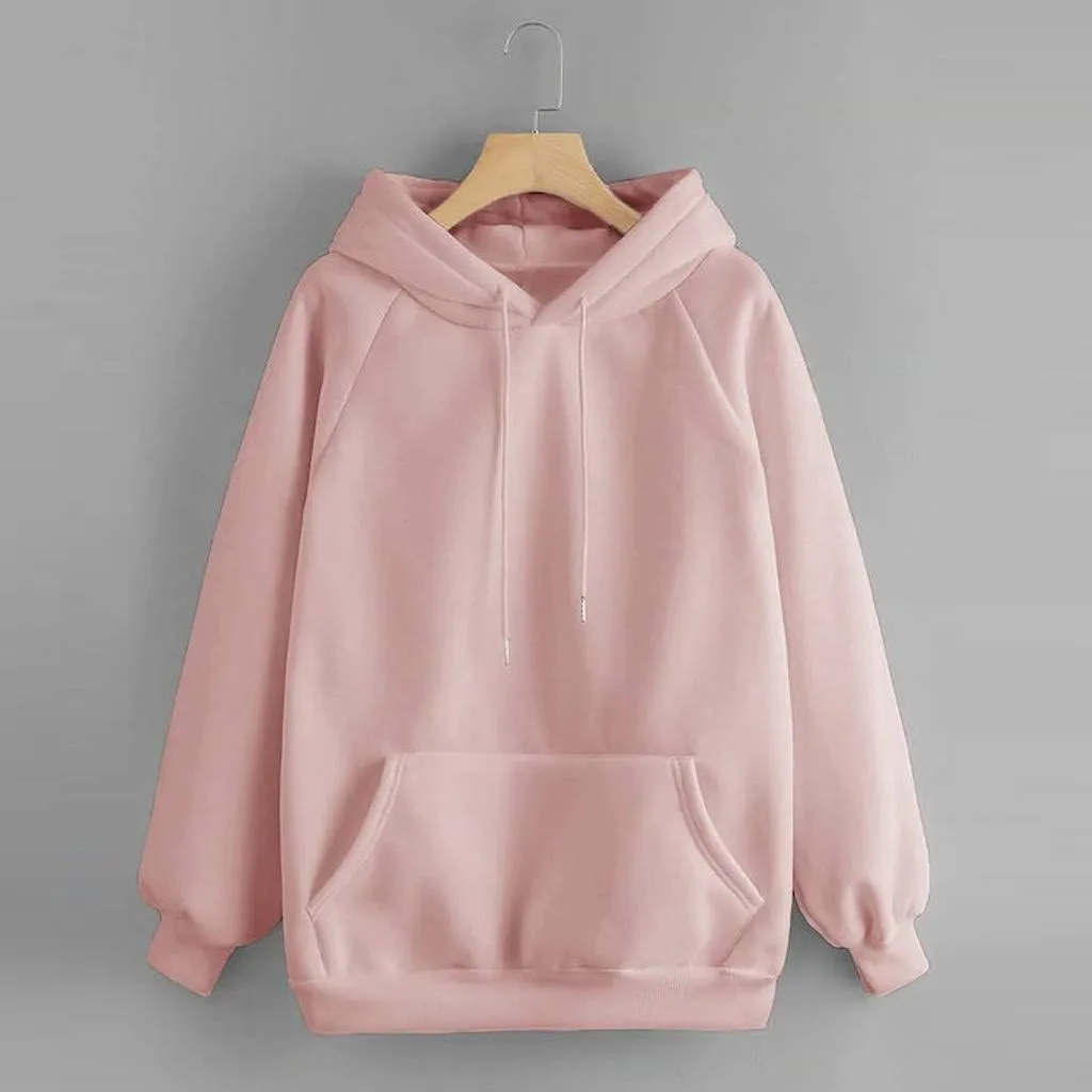 Vickyleb Womens Hoodie Solid Basic Fleece Drawstring Loose Fit Sweatshirt Long Sleeve Pullover with Kangaroo Pocket