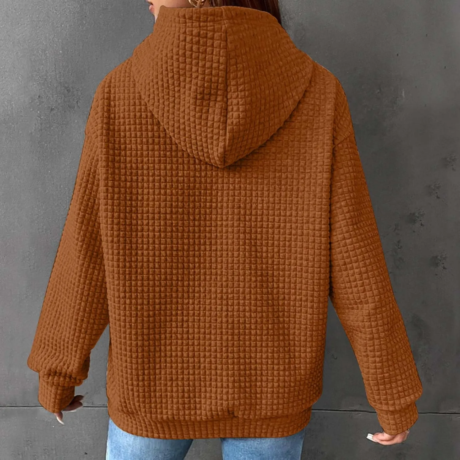 Waffle Knit Oversized Hoodies for Women with Pocket - Fall Sweatshirt 2024