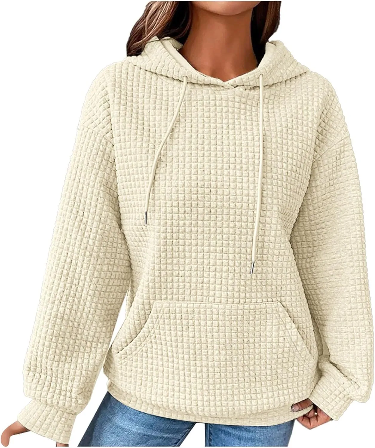 Waffle Knit Oversized Hoodies for Women with Pocket - Fall Sweatshirt 2024