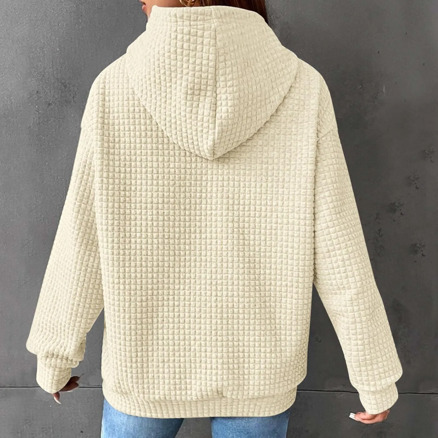 Waffle Knit Oversized Hoodies for Women with Pocket - Fall Sweatshirt 2024