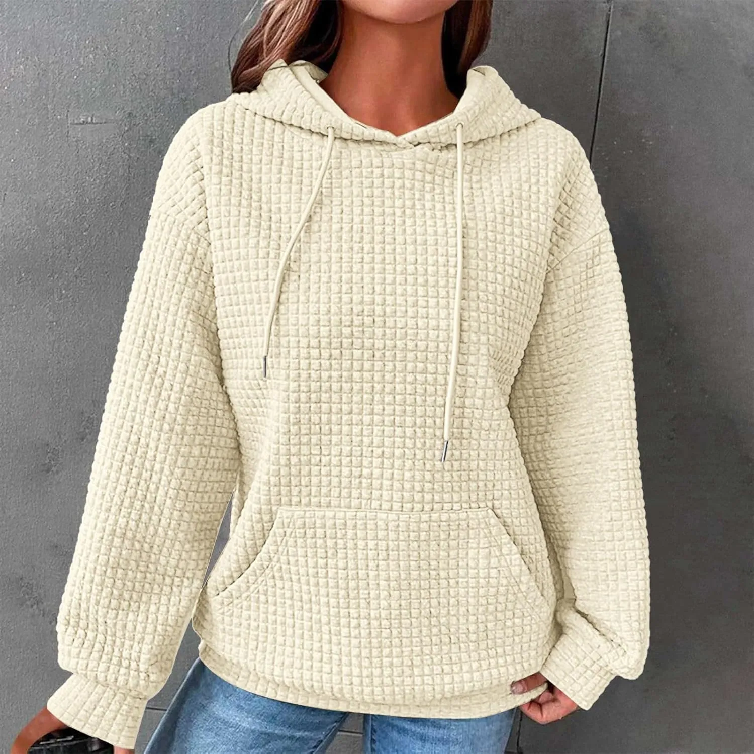 Waffle Knit Oversized Hoodies for Women with Pocket - Fall Sweatshirt 2024