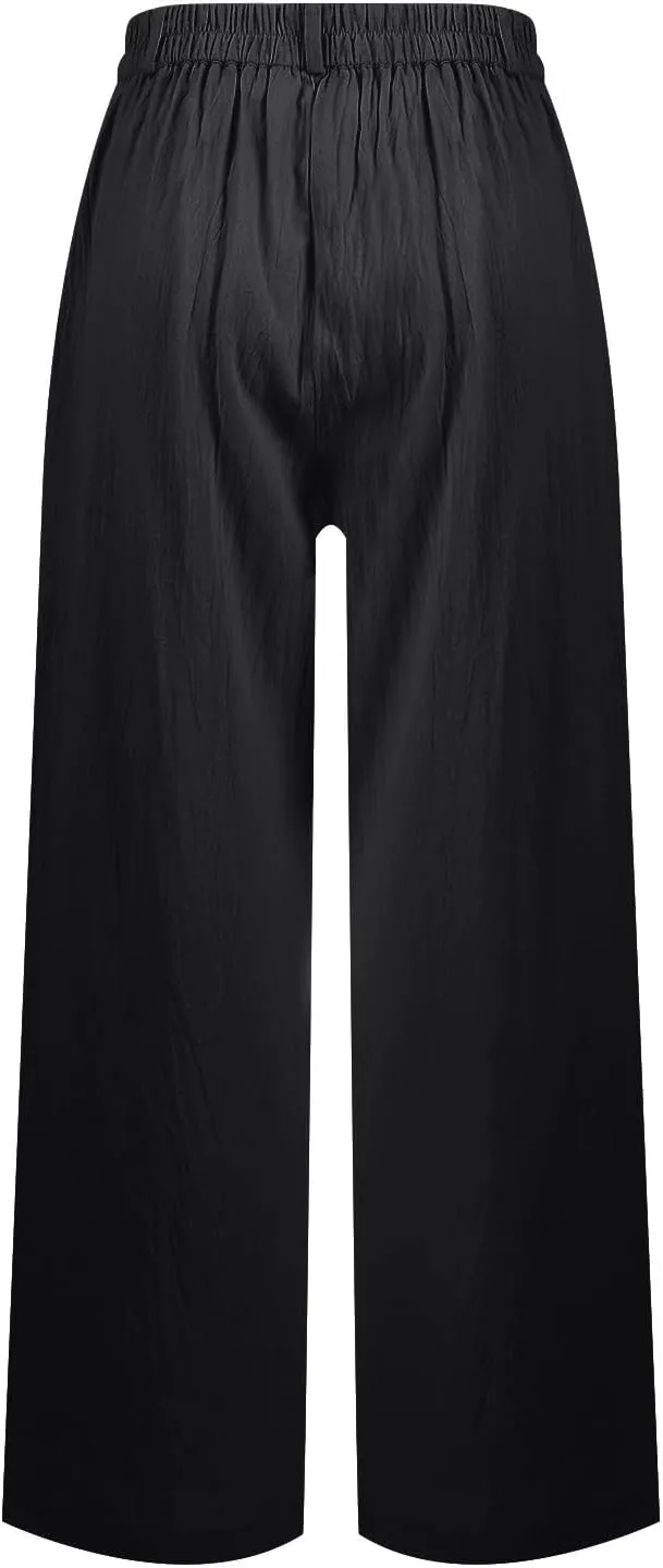 Wide Leg Linen Pants for Women Dressy Pleated Business Casual Work Pants High Waisted Dress Pants Slacks with Pockets