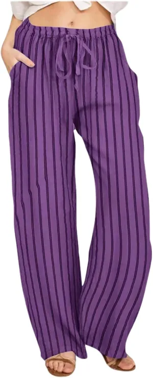 Wide Leg Pants Woman Summer Lightweight 2025 Casual Elastic Waist Palazzo Pants Flowy Soft Drawstring Trousers