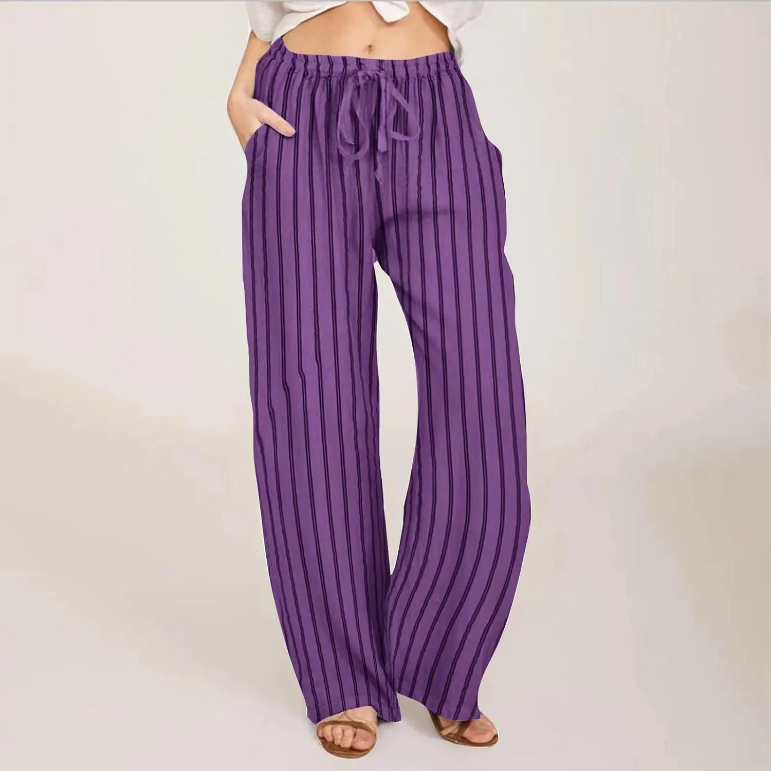 Wide Leg Pants Woman Summer Lightweight 2025 Casual Elastic Waist Palazzo Pants Flowy Soft Drawstring Trousers