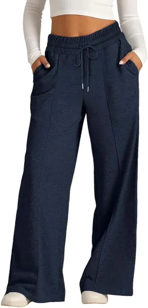 Wide Leg Sweatpants for Kids Girls Elastic Drawstring Baggy Straight Leg Comfy Plain Joggers Trousers with Pockets