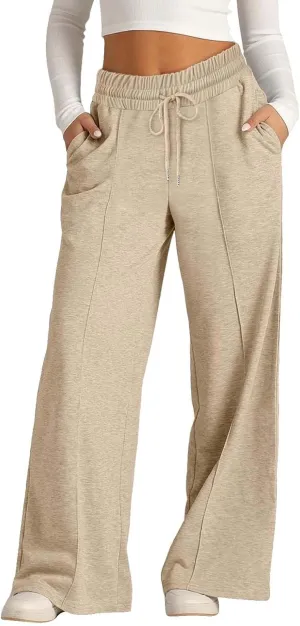 Wide Leg Sweatpants for Kids Girls Elastic Drawstring Baggy Straight Leg Comfy Plain Joggers Trousers with Pockets