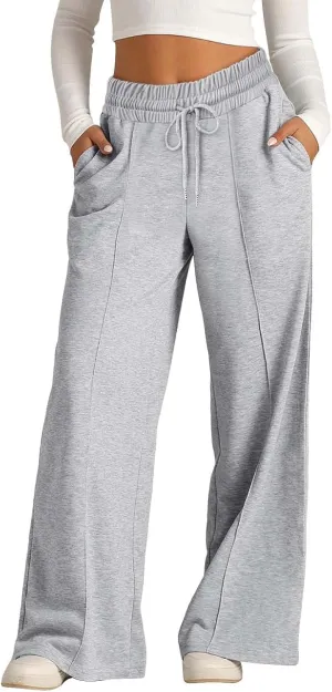Wide Leg Sweatpants for Kids Girls Elastic Drawstring Baggy Straight Leg Comfy Plain Joggers Trousers with Pockets
