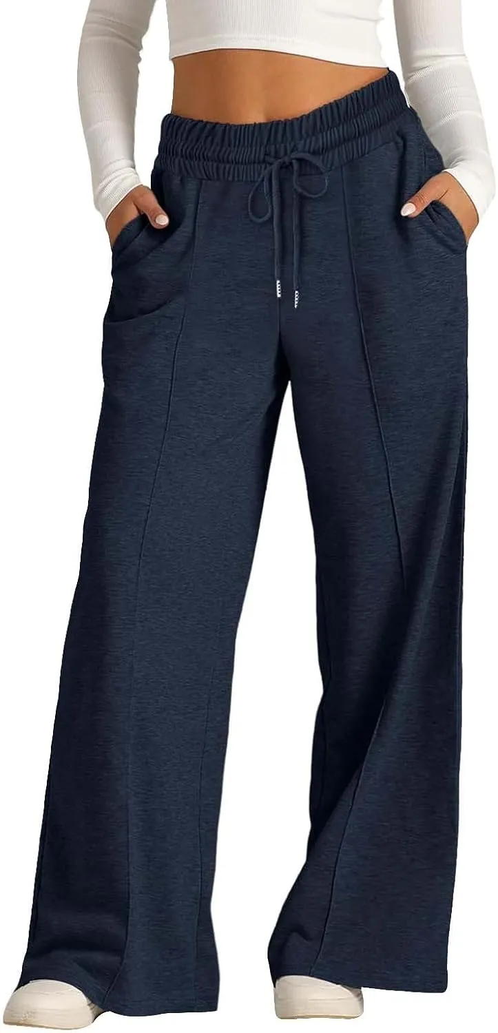 Wide Leg Sweatpants for Kids Girls Elastic Drawstring Baggy Straight Leg Comfy Plain Joggers Trousers with Pockets