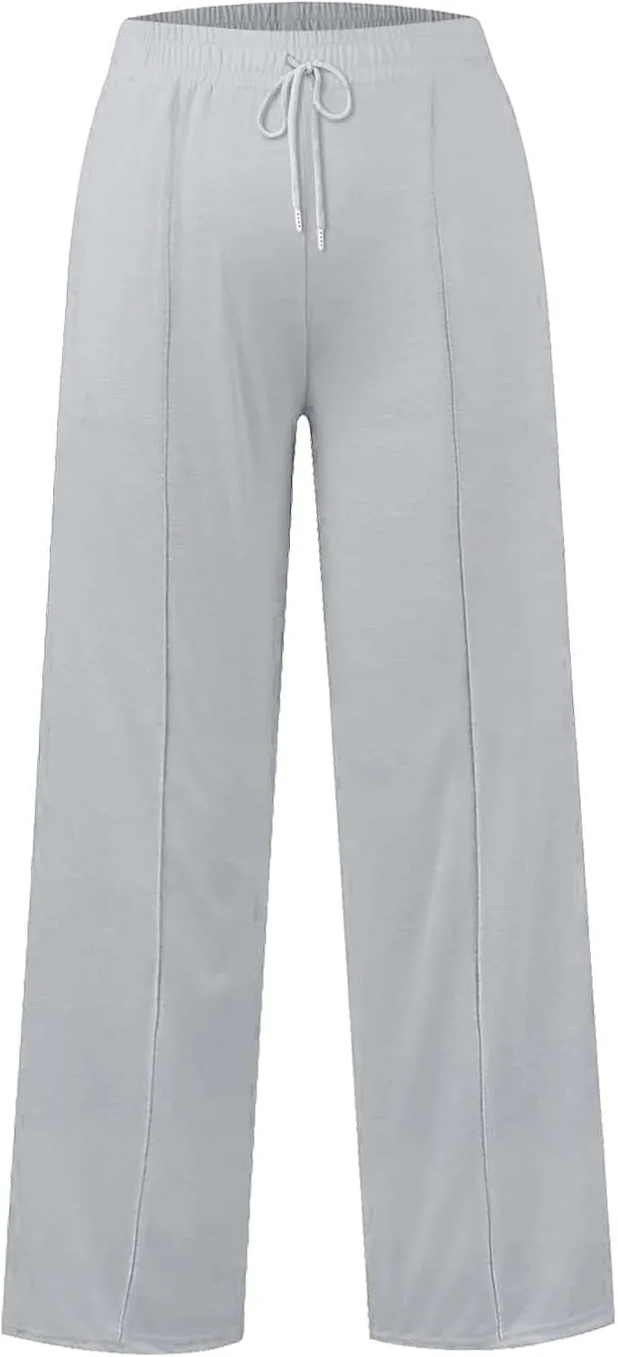 Wide Leg Sweatpants for Kids Girls Elastic Drawstring Baggy Straight Leg Comfy Plain Joggers Trousers with Pockets