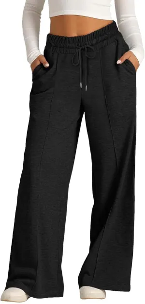 Wide Leg Sweatpants for Kids Girls Elastic Drawstring Baggy Straight Leg Comfy Plain Joggers Trousers with Pockets