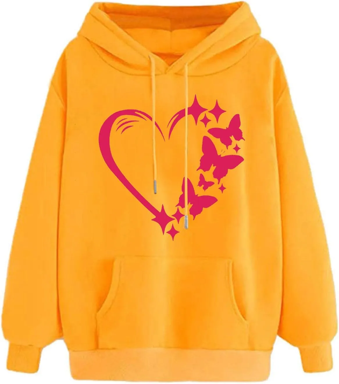 Women Butterfly Graphic Print Sweatshirts Long Sleeve Hoodie Fleece Drawstring Pullover Top Fall Outfits Clothes