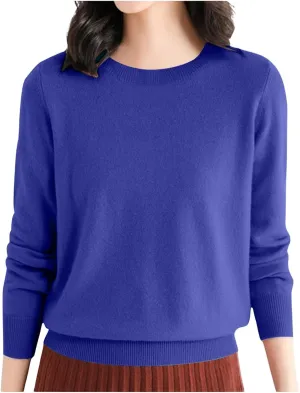Women Cropped Pullover Sweatshirt Solid Crewneck Long Sleeve Knitted Pullover Sweater Casual Loose Fit Outfits