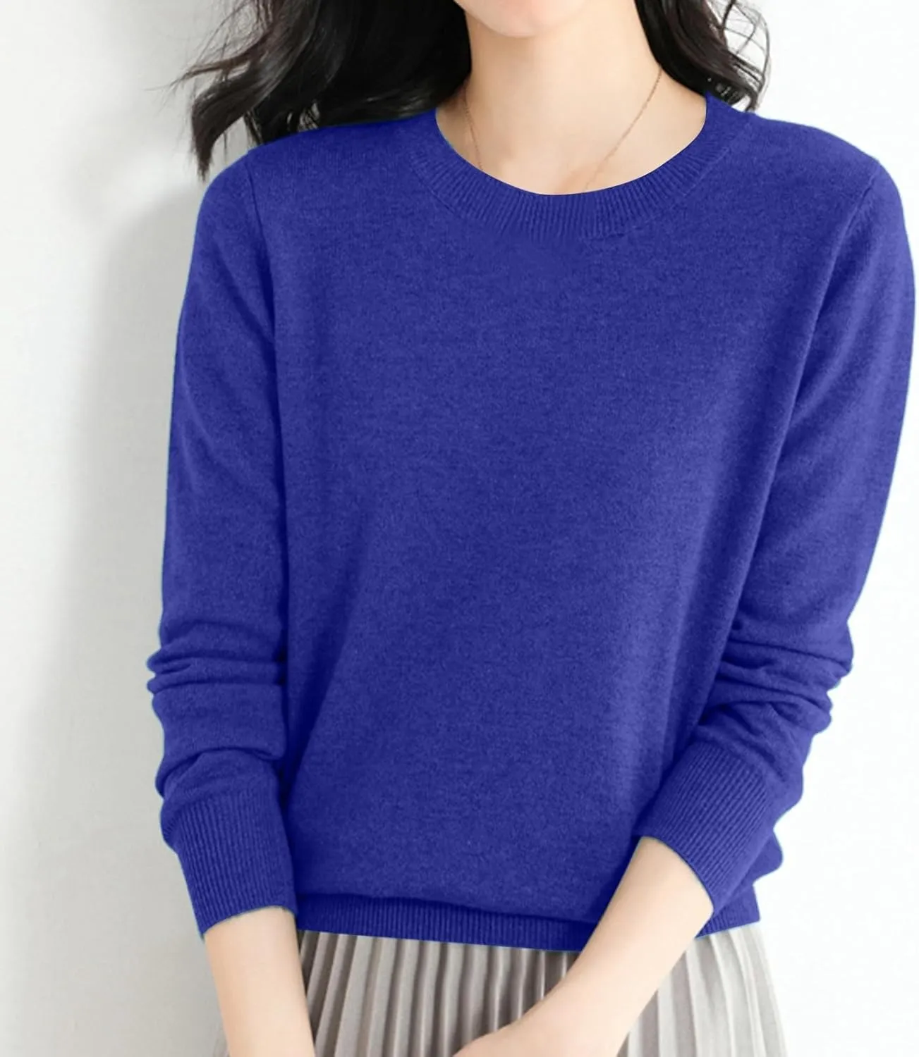 Women Cropped Pullover Sweatshirt Solid Crewneck Long Sleeve Knitted Pullover Sweater Casual Loose Fit Outfits