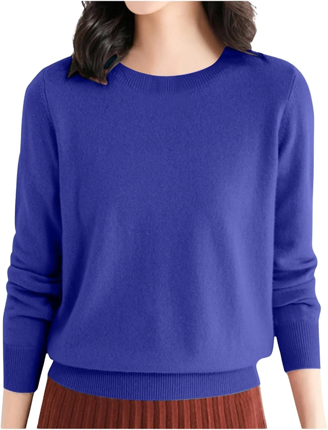 Women Cropped Pullover Sweatshirt Solid Crewneck Long Sleeve Knitted Pullover Sweater Casual Loose Fit Outfits