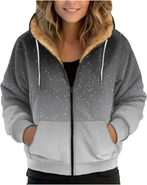 Women Fleece Full Zip Up Cropped Hoodie Light Weight Zip Up Hoodie Women Women's Full Zip Woolen Hoodie Plus Size