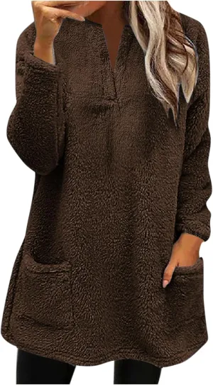 Women Fleece Winter Coats Faux Shearling Oversized Y2K Sweatshirts Long Sleeve Loose Fit Fuzzy Sherpa Pullover Tops Outerwear
