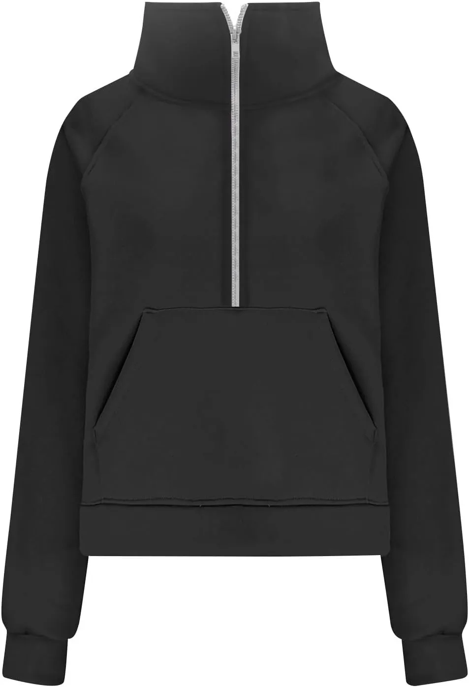 Women Half Zip Hooded Sweatshirt Thumb Hole Hoodie Pullover with Kangaroo Pocket Raglan Sleeve Quarter Zipper Hoodie