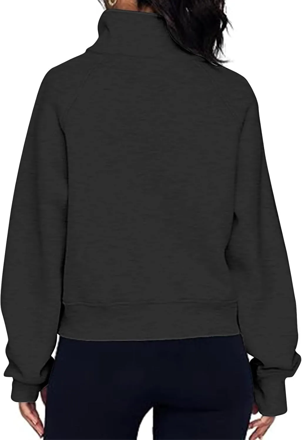 Women Half Zip Hooded Sweatshirt Thumb Hole Hoodie Pullover with Kangaroo Pocket Raglan Sleeve Quarter Zipper Hoodie