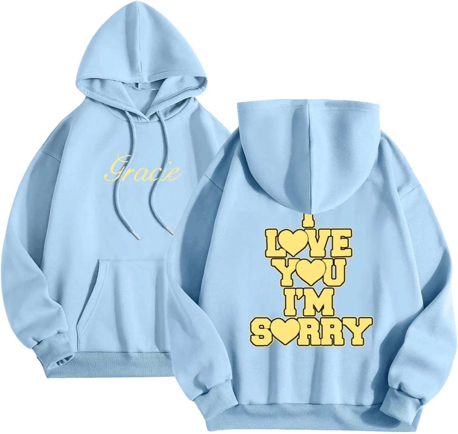 Women Hoodies Gracie I Love You I'm Sorry Letter Print Hoodie Pullover Long Sleeve Oversized Y2K Trendy Casual Shirts
