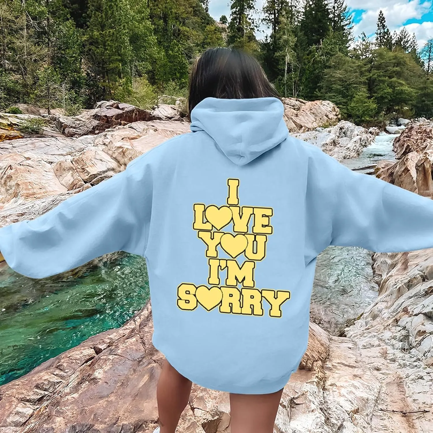 Women Hoodies Gracie I Love You I'm Sorry Letter Print Hoodie Pullover Long Sleeve Oversized Y2K Trendy Casual Shirts