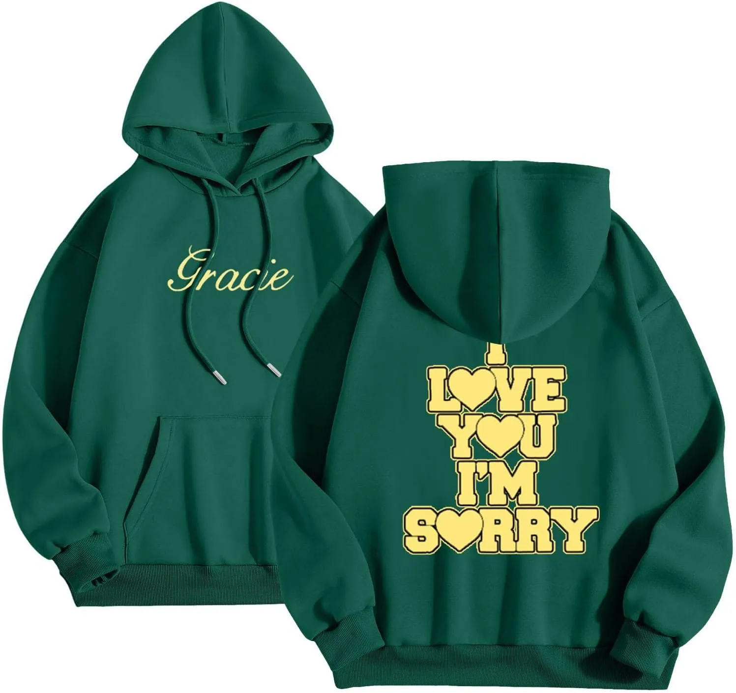 Women Hoodies Gracie I Love You I'm Sorry Letter Print Hoodie Pullover Long Sleeve Oversized Y2K Trendy Casual Shirts