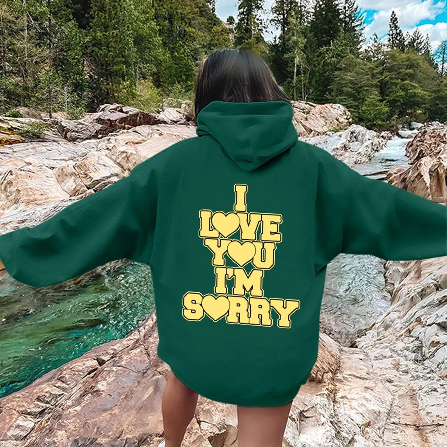 Women Hoodies Gracie I Love You I'm Sorry Letter Print Hoodie Pullover Long Sleeve Oversized Y2K Trendy Casual Shirts