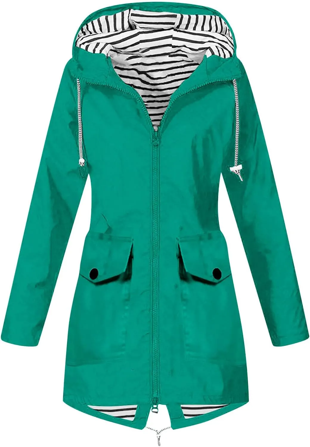 Women Solid Rain Jacket Outdoor Hooded Windproof Coat Fall Winter Casual Coats Plus Size Zip Up Hoodie Outwear