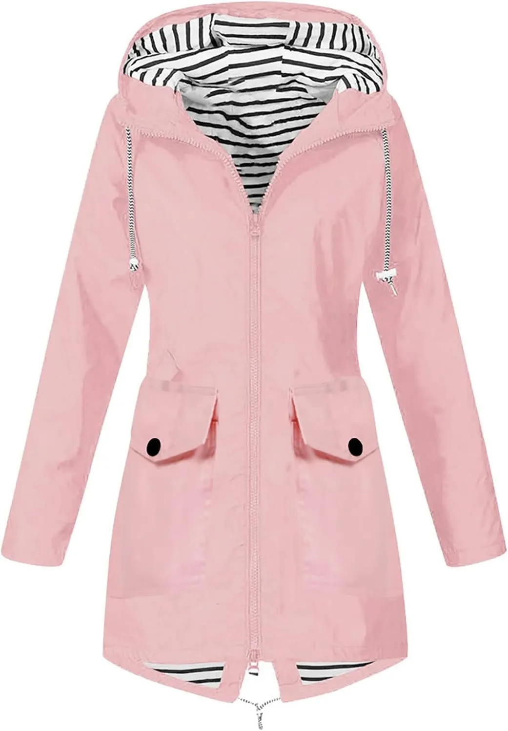 Women Solid Rain Jacket Outdoor Hooded Windproof Coat Fall Winter Casual Coats Plus Size Zip Up Hoodie Outwear