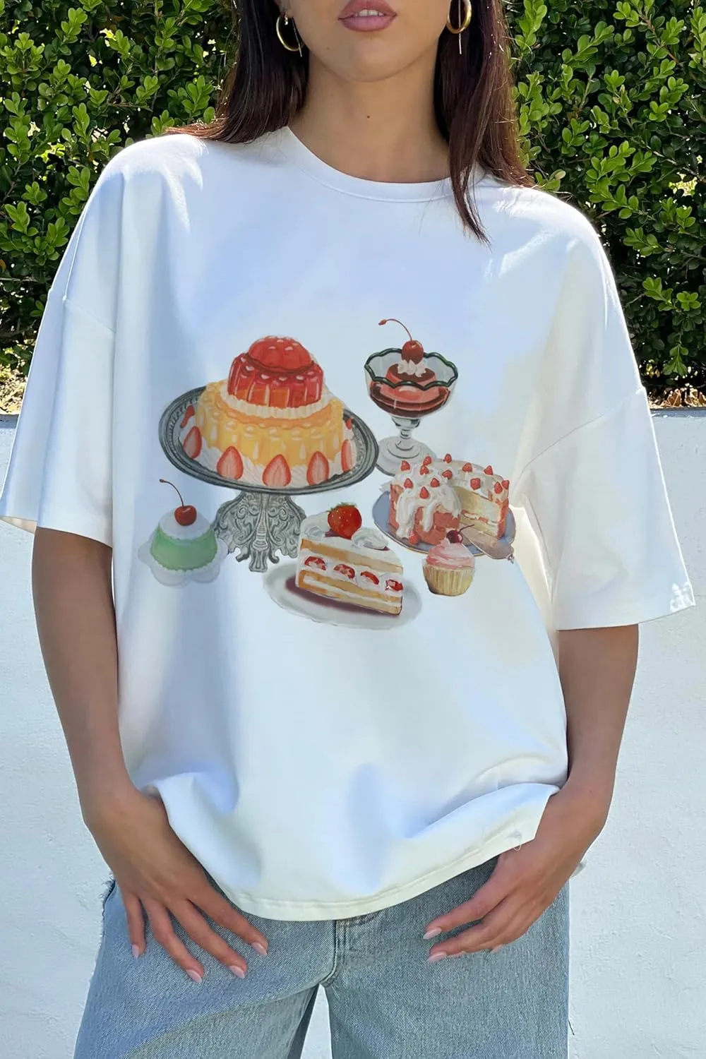 Women Y2k Oversized Graphic Tees Floral Ocean Print Short Sleeve Crewneck Tshirts Teen Girls Aesthetic Streetwear