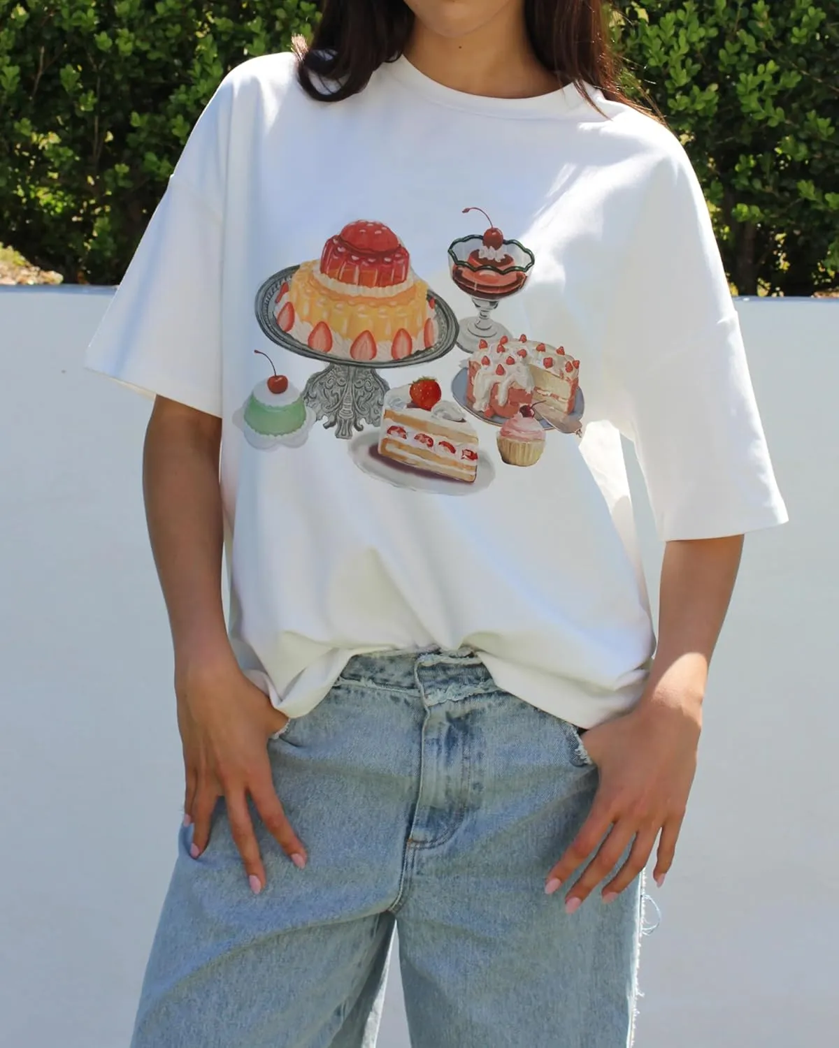 Women Y2k Oversized Graphic Tees Floral Ocean Print Short Sleeve Crewneck Tshirts Teen Girls Aesthetic Streetwear