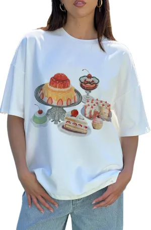 Women Y2k Oversized Graphic Tees Floral Ocean Print Short Sleeve Crewneck Tshirts Teen Girls Aesthetic Streetwear