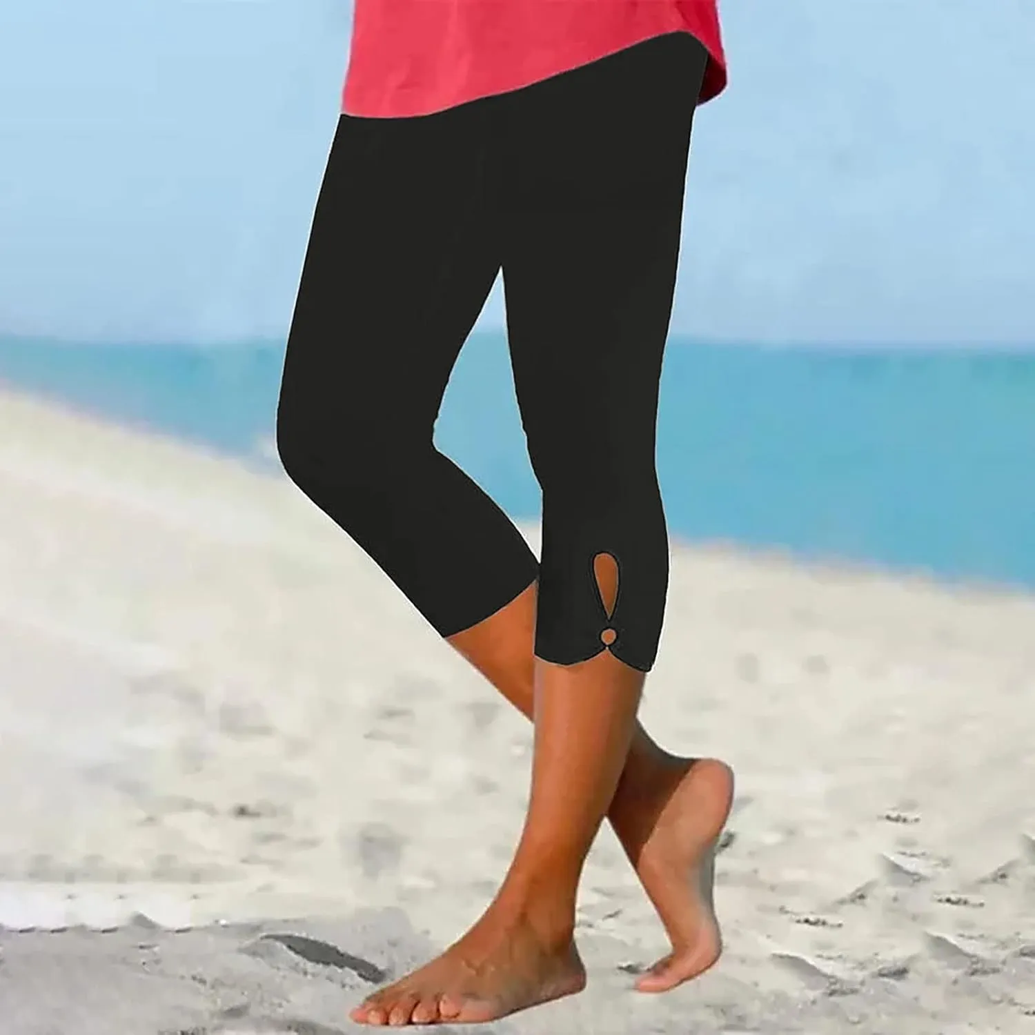 Women's Capri Trouser Ladies Three Quarter Half Pants Slim Fitting Yoga Gym Shorts High Waisted 3/4 Elasticated Trouser