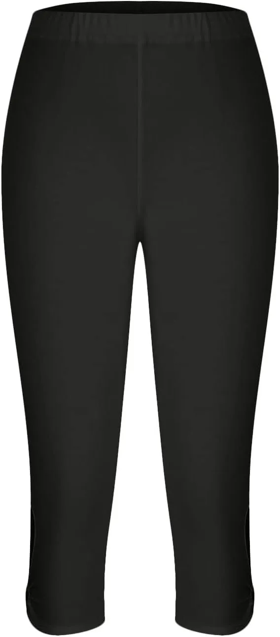 Women's Capri Trouser Ladies Three Quarter Half Pants Slim Fitting Yoga Gym Shorts High Waisted 3/4 Elasticated Trouser