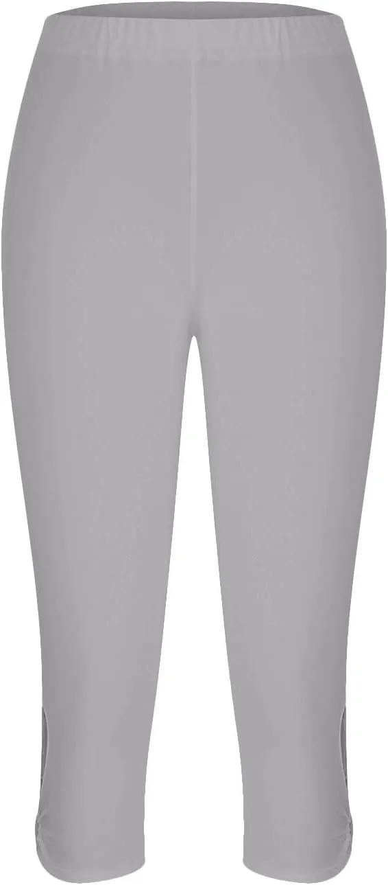 Women's Capri Trouser Ladies Three Quarter Half Pants Slim Fitting Yoga Gym Shorts High Waisted 3/4 Elasticated Trouser