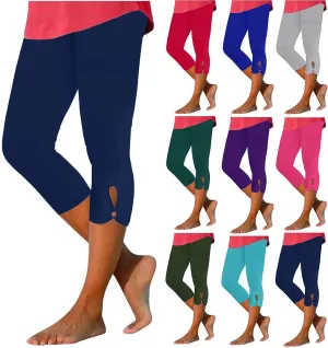 Women's Capri Trouser Ladies Three Quarter Half Pants Slim Fitting Yoga Gym Shorts High Waisted 3/4 Elasticated Trouser