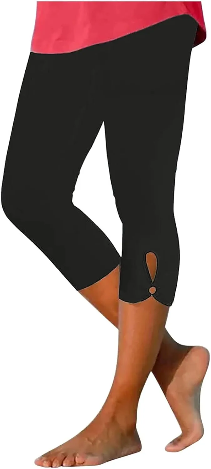 Women's Capri Trouser Ladies Three Quarter Half Pants Slim Fitting Yoga Gym Shorts High Waisted 3/4 Elasticated Trouser