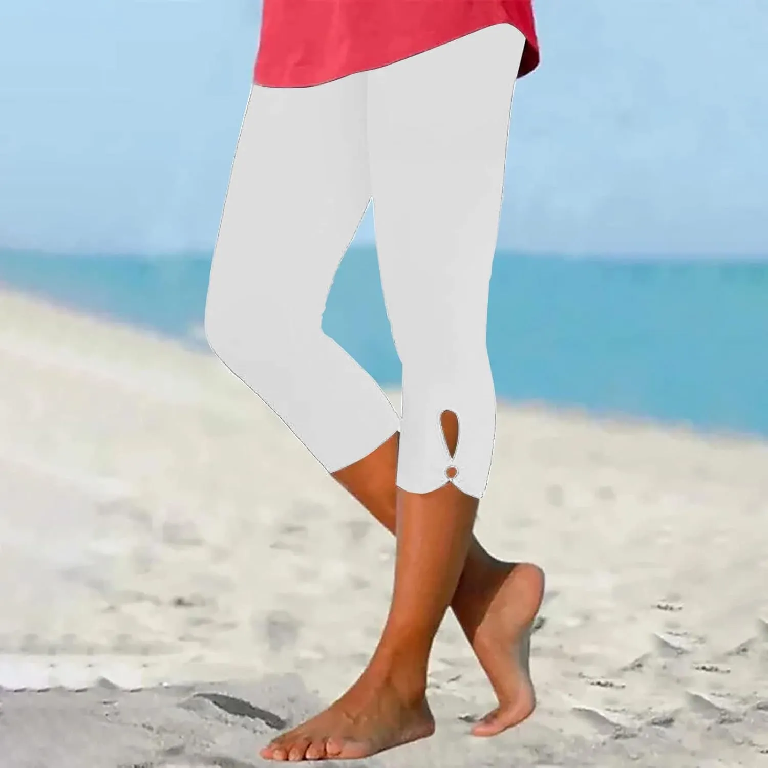 Women's Capri Trouser Ladies Three Quarter Half Pants Slim Fitting Yoga Gym Shorts High Waisted 3/4 Elasticated Trouser