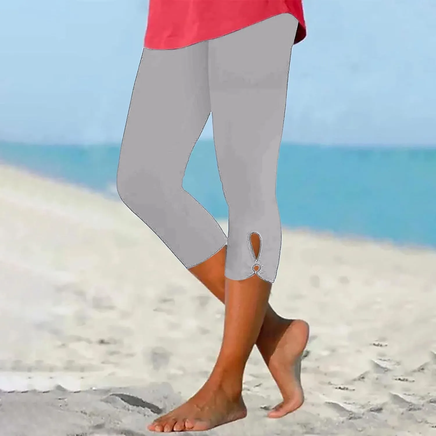 Women's Capri Trouser Ladies Three Quarter Half Pants Slim Fitting Yoga Gym Shorts High Waisted 3/4 Elasticated Trouser