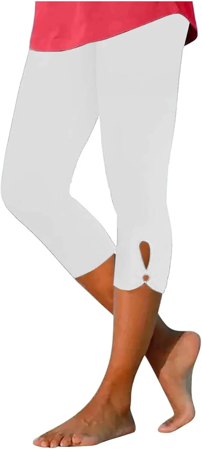 Women's Capri Trouser Ladies Three Quarter Half Pants Slim Fitting Yoga Gym Shorts High Waisted 3/4 Elasticated Trouser