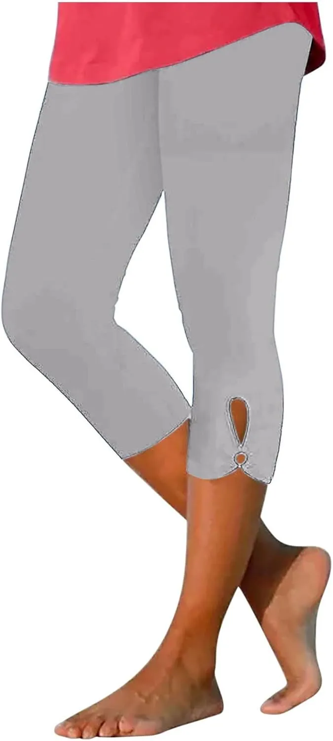 Women's Capri Trouser Ladies Three Quarter Half Pants Slim Fitting Yoga Gym Shorts High Waisted 3/4 Elasticated Trouser