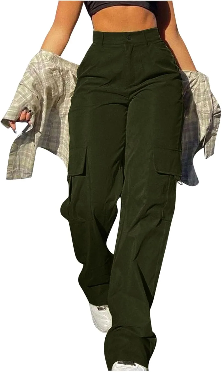 Womens Cargo Pants with Pockets Casual Fleece Baggy Sweatpants High Waisted Joggers Leggings for Women