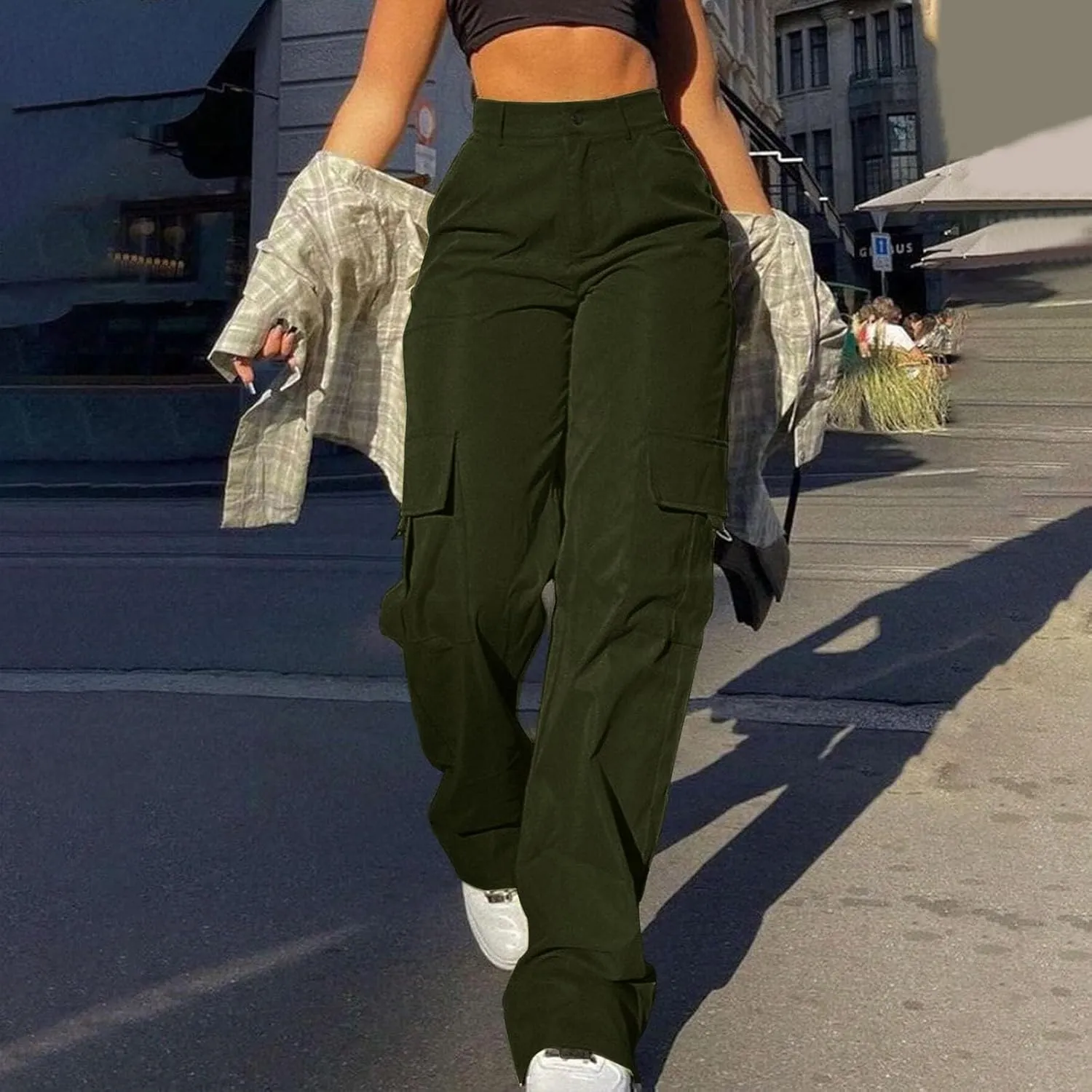 Womens Cargo Pants with Pockets Casual Fleece Baggy Sweatpants High Waisted Joggers Leggings for Women
