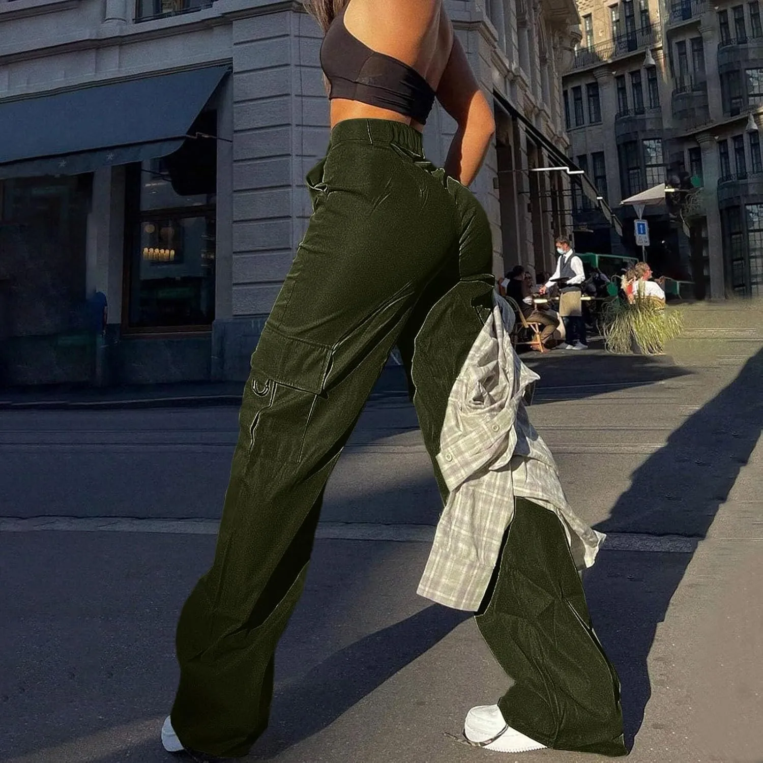 Womens Cargo Pants with Pockets Casual Fleece Baggy Sweatpants High Waisted Joggers Leggings for Women