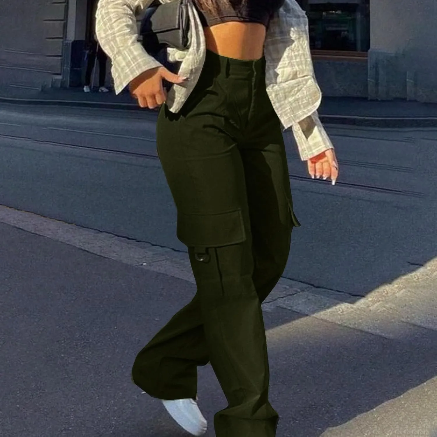 Womens Cargo Pants with Pockets Casual Fleece Baggy Sweatpants High Waisted Joggers Leggings for Women