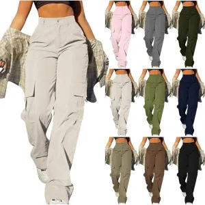 Womens Cargo Pants with Pockets Casual Fleece Baggy Sweatpants High Waisted Joggers Leggings for Women