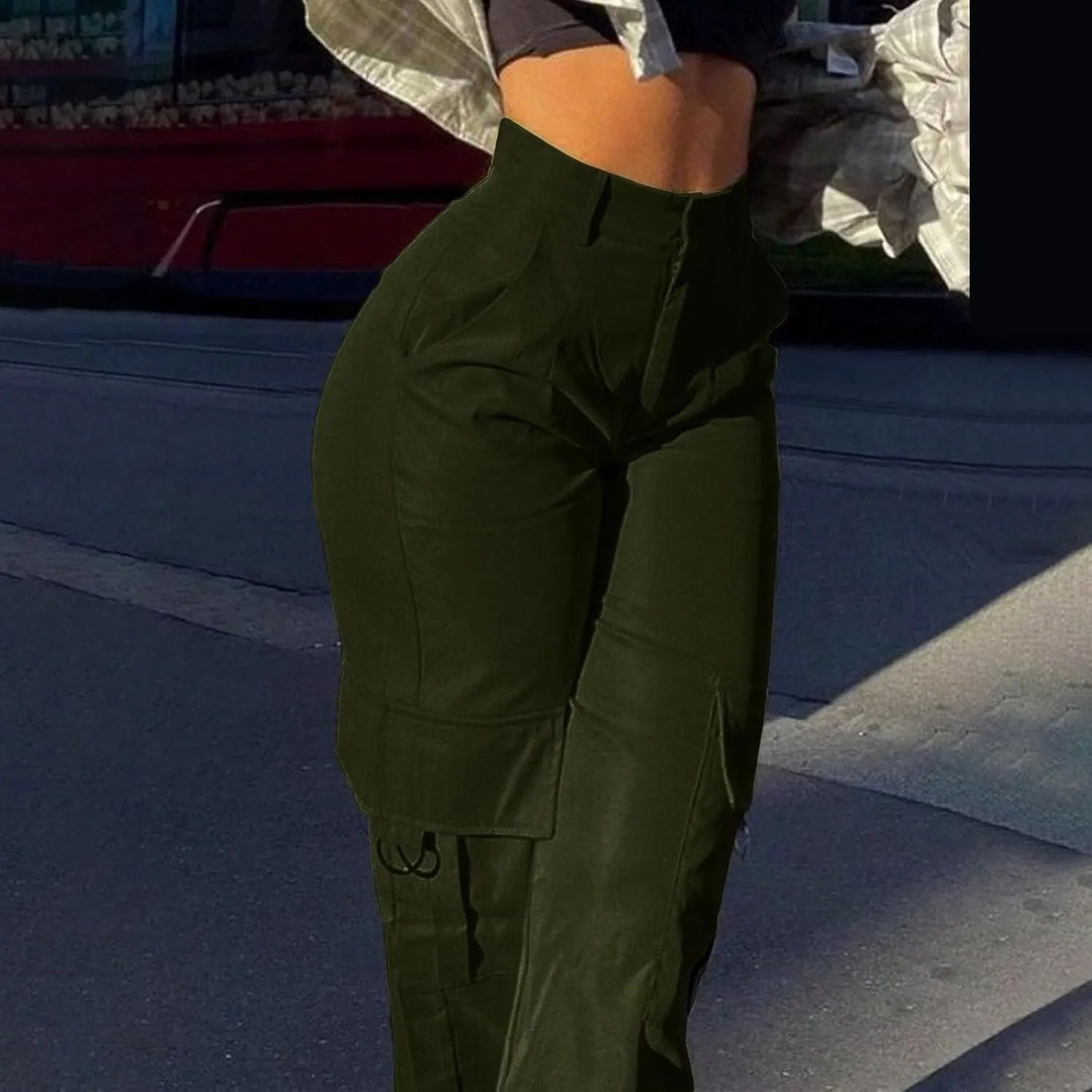 Womens Cargo Pants with Pockets Casual Fleece Baggy Sweatpants High Waisted Joggers Leggings for Women