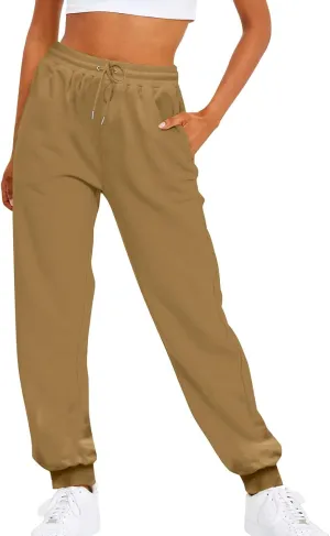 Women's Casual Elastic High Waist Running Sweatpants Business Casual Solid Color Cotton Soft Comfy Trousers Straight Leg Pant