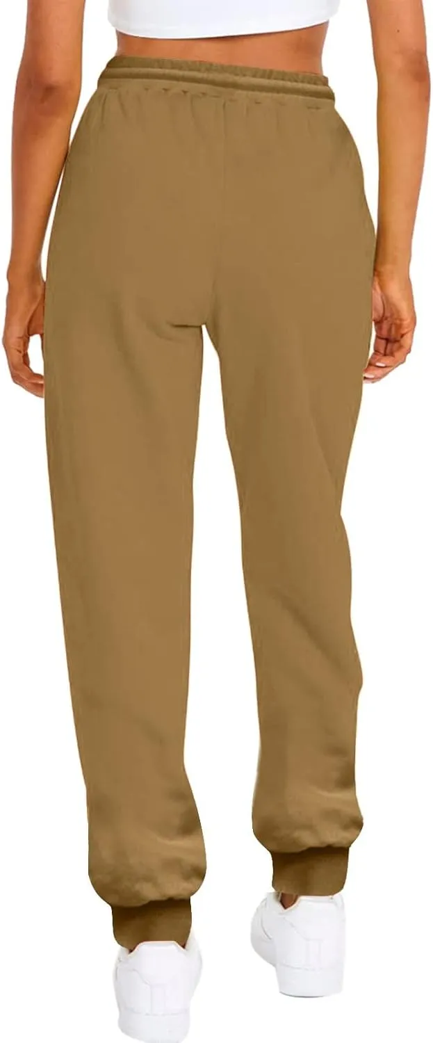 Women's Casual Elastic High Waist Running Sweatpants Business Casual Solid Color Cotton Soft Comfy Trousers Straight Leg Pant